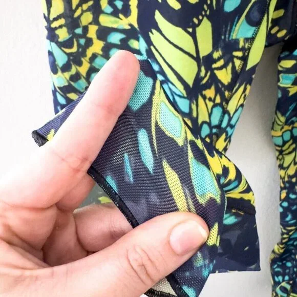 NEW Yitty Mesh Me Smoothing High Waist Legging Green Yellow Blue Butterfly Print - Picture 6 of 10